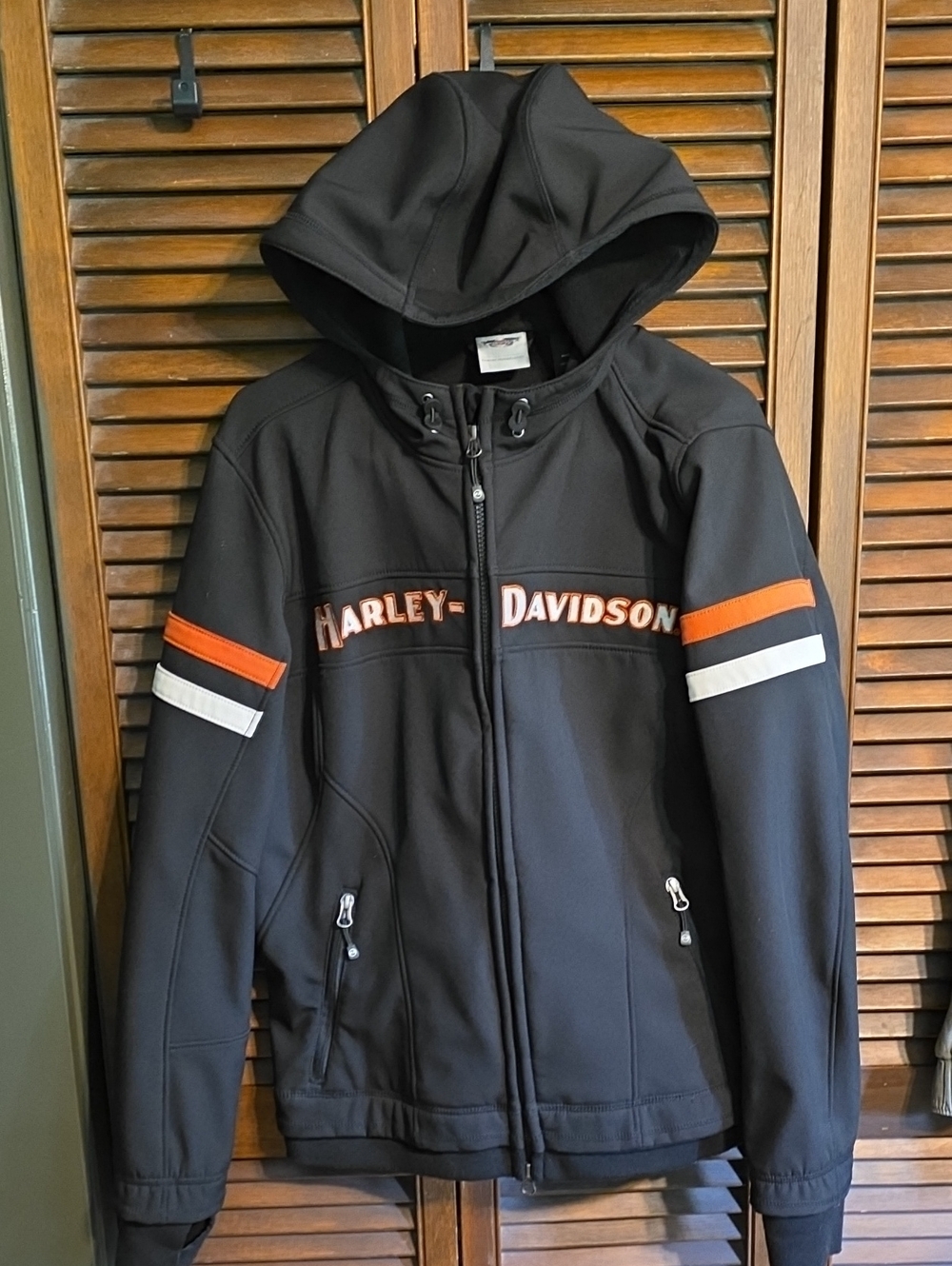 Harley-Davidson Black Kids Hooded Puffer Jacket with Orange & White Stripes